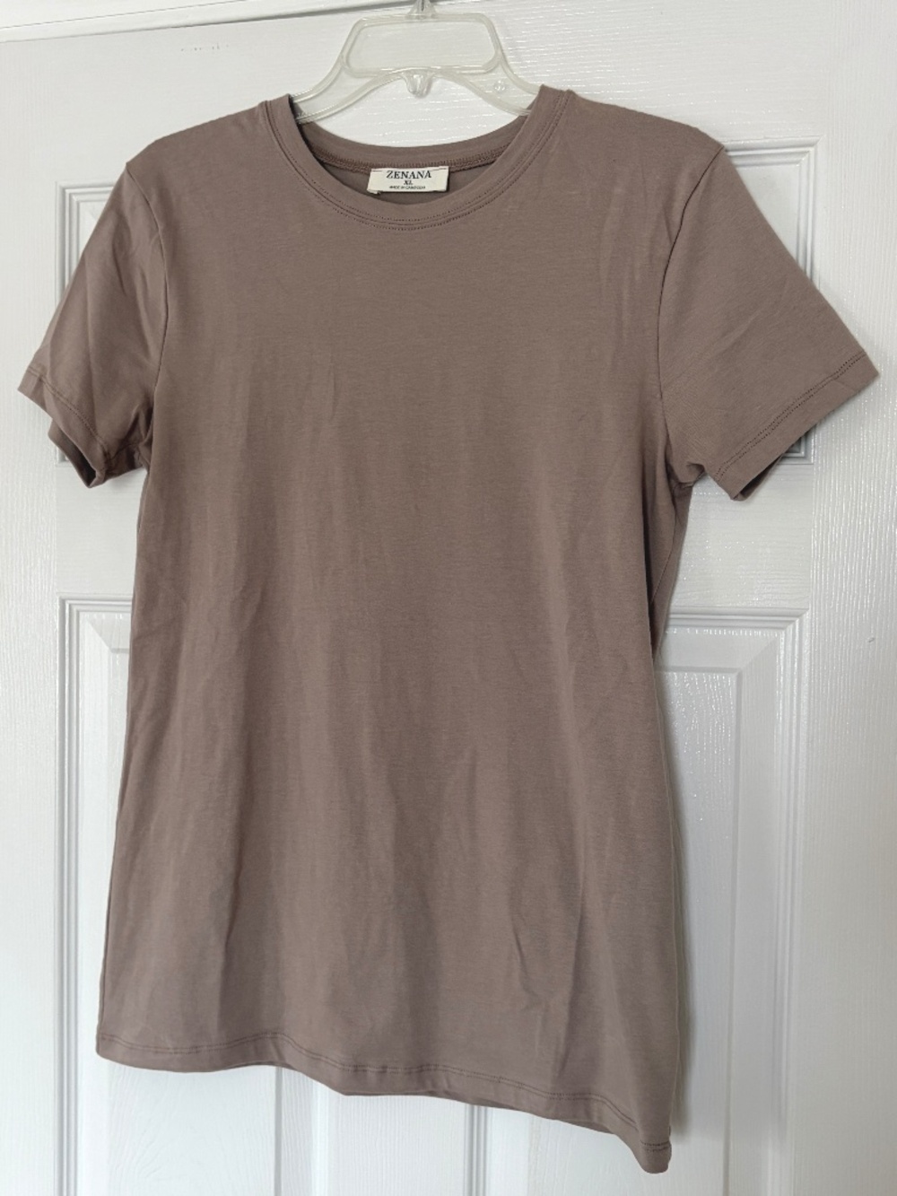 Zenana Solid Taupe Brown Crewneck Short Sleeve Top Size XL